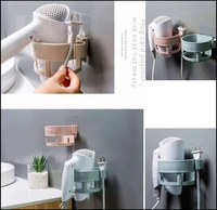 Plastic Self Adhesive Hair Dryer Holder Bathroom Wall Storage Shelf Organizer Stand, (Multi Color) - 1 Pc 